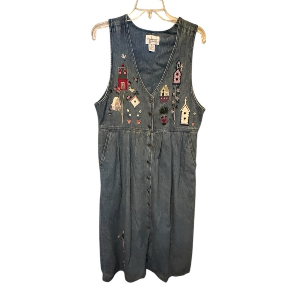 Vintage Christopher & Banks Denim Embroidered Dress